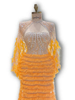 Load image into Gallery viewer, Orange dress, Beaded bodice, Frilly tulle skirt.