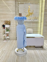 Load image into Gallery viewer, A unique, blue, single-cloche dress crafted with love, perfect for a family gathering.