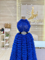 Load image into Gallery viewer, A unique, blue, single-cloche dress crafted with love, perfect for a family gathering.