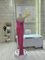 Load image into Gallery viewer, A stunning gold, off-the-shoulder maxi dress with a flowing skirt, perfect for a summer evening party.