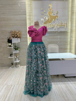 Load image into Gallery viewer, Double-cloche dress, sequins flower with luxurious shantung