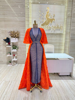 Load image into Gallery viewer, A vibrant red, double-cloche dress with a daring off-shoulder cut, ideal for a night out.