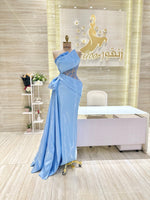 Load image into Gallery viewer, A unique, blue, single-cloche dress crafted with love, perfect for a family gathering.