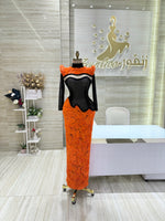 Load image into Gallery viewer, A vibrant red, double-cloche dress with a daring off-shoulder cut, ideal for a night out.