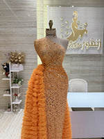 Load image into Gallery viewer, A shimmering, silver, sleeveless gown with a flowing skirt, perfect for a formal event.exclamation