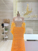 Load image into Gallery viewer, Orange dress, Beaded bodice, Frilly tulle skirt.