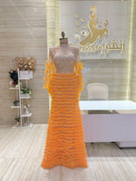 Load image into Gallery viewer, Orange dress, Beaded bodice, Frilly tulle skirt.