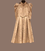 Load image into Gallery viewer, A soft peach, single-cloche dress with elegant sleeves, perfect for a family gathering.