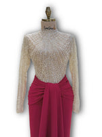 Load image into Gallery viewer, A combination of beaded nude-color bodice, comfortable stretch crepe skirt.
