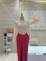 Load image into Gallery viewer, A combination of beaded nude-color bodice, comfortable stretch crepe skirt.
