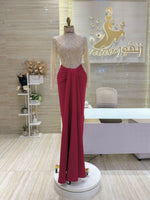 Load image into Gallery viewer, A combination of beaded nude-color bodice, comfortable stretch crepe skirt.
