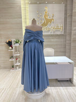 Load image into Gallery viewer, A soft peach, single-cloche dress with elegant sleeves, perfect for a family gathering.
