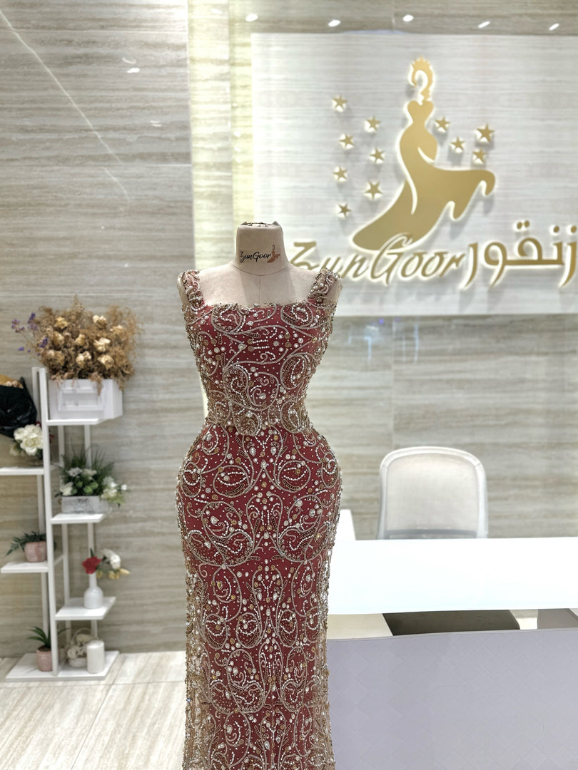 Custom-made party dress designed to flatter your figure.